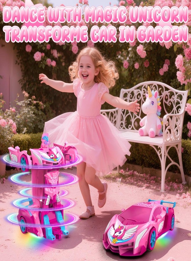 Hanroni Unicorn Transform RC Cars for Girls Toys with Rainbow Eyes & Underbody Lights, Fast 360°Rotation & 2.4GHz Robot Remote Control Car One-Button Deformation,Stocking Stuffers for 3-12 Year Old Girl Gifts - Image 3